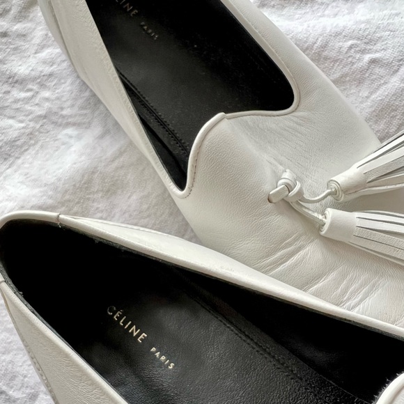 Celine white leather tassel loafers. Size 37. Used. - Picture 2 of 7